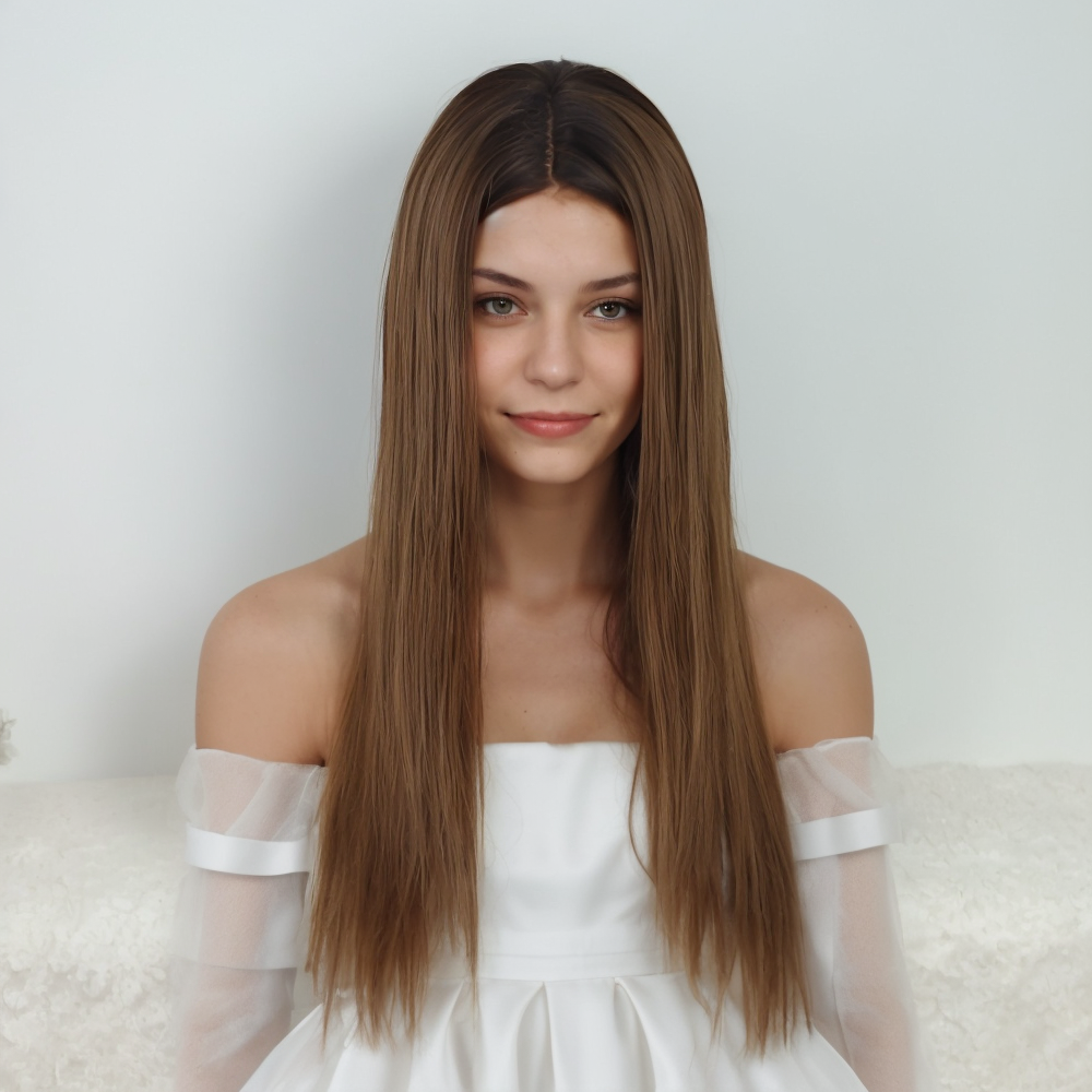 Straight HD Lace Front Wig - Ombre Brown, 100% Hand-Tied Mono Top, 24 Inch (60cm)