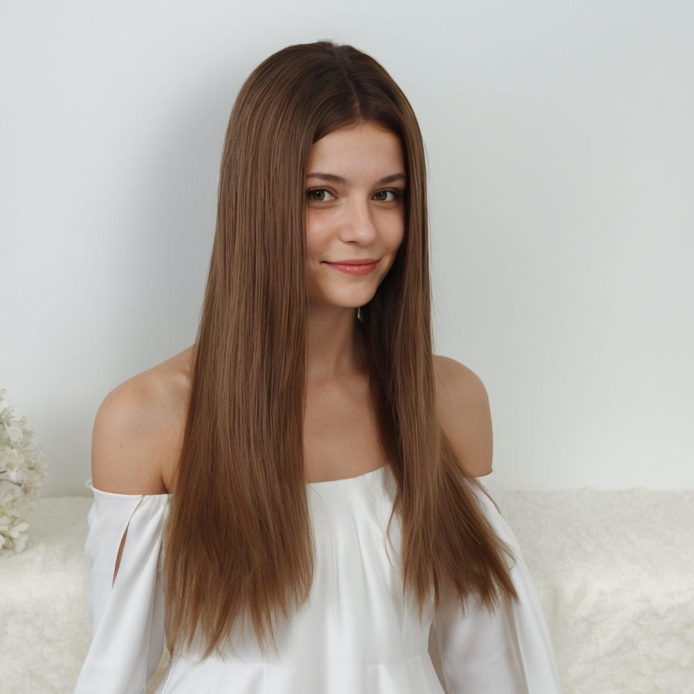 Straight HD Lace Front Wig - Ombre Brown, 100% Hand-Tied Mono Top, 24 Inch (60cm)