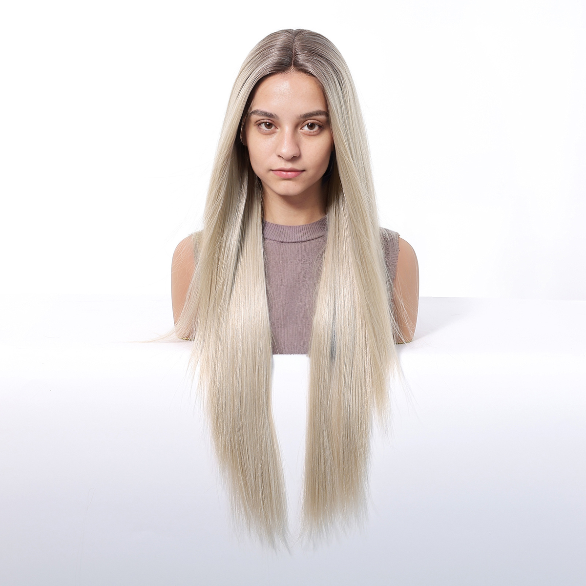 Straight HD Lace Front Wig - Ombre Ash Blonde, 100% Hand-Tied Mono Top, 30 Inch (76cm)