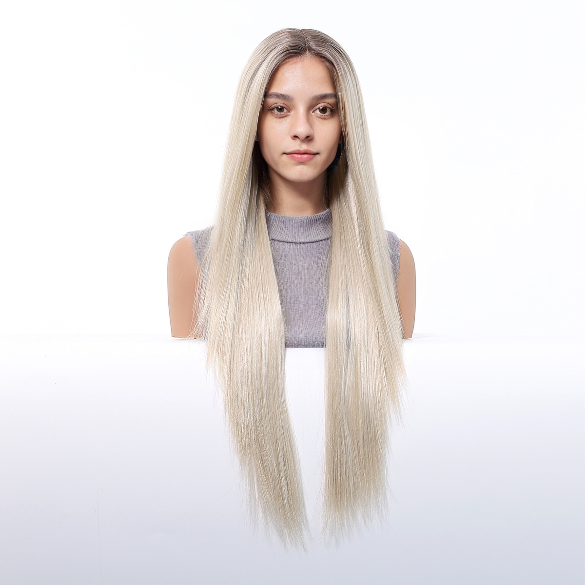 Straight HD Lace Front Wig - Ombre Ash Blonde, 100% Hand-Tied Mono Top, 30 Inch (76cm)