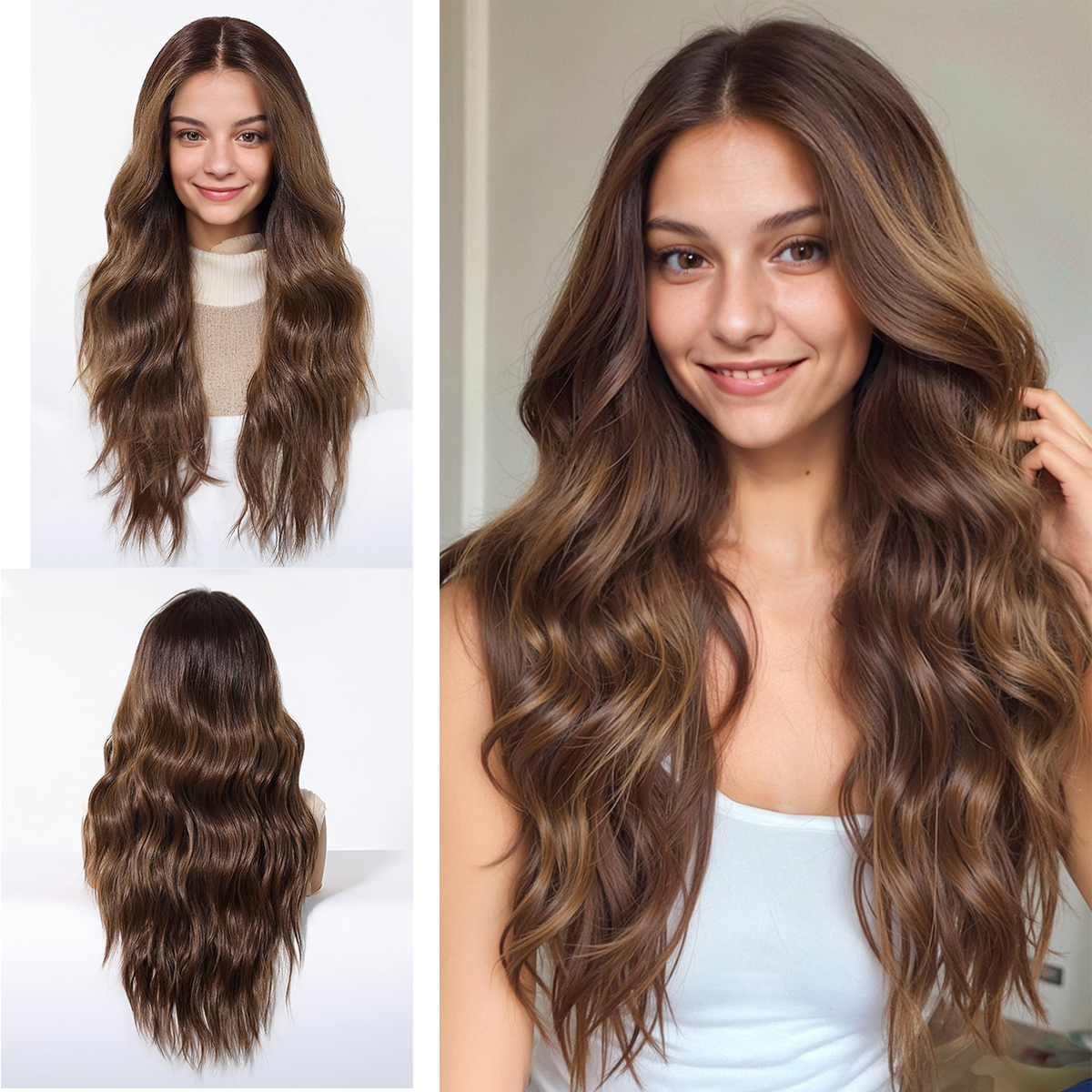 Body Wave HD Lace Front Wig - Brown with Blonde Highlights, Beginner-Friendly, 26 Inch (65cm)
