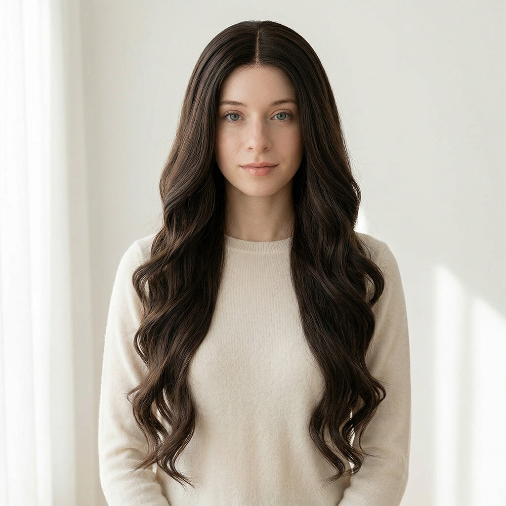 Grace | Braune lange-13*6 HD Front-Lace-Frontal-Perücke (Handgestrickt)