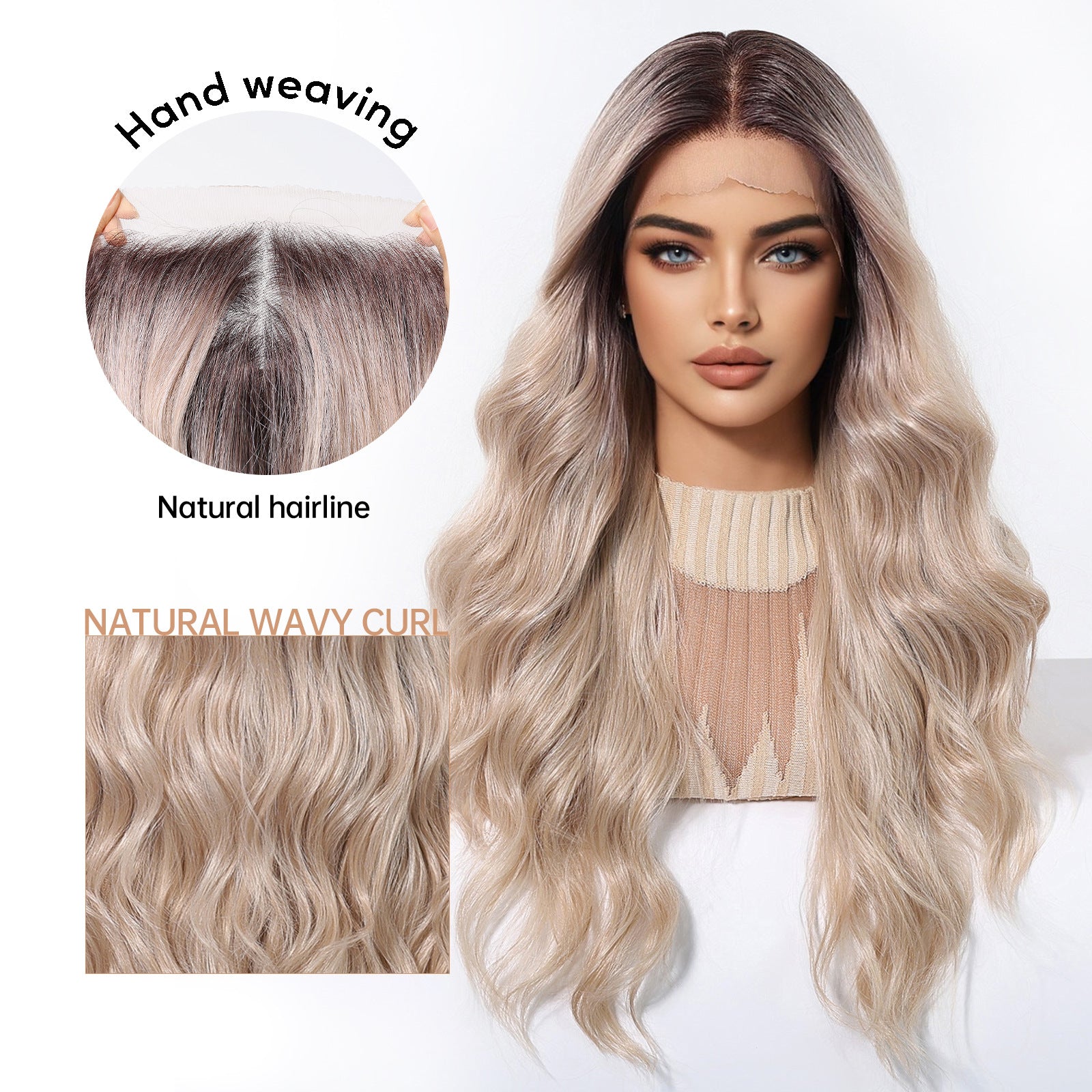 Ellie 26” Body Wave HD Lace Front Wig - Ombre White Blonde, Hand-Tied Monofilament Top