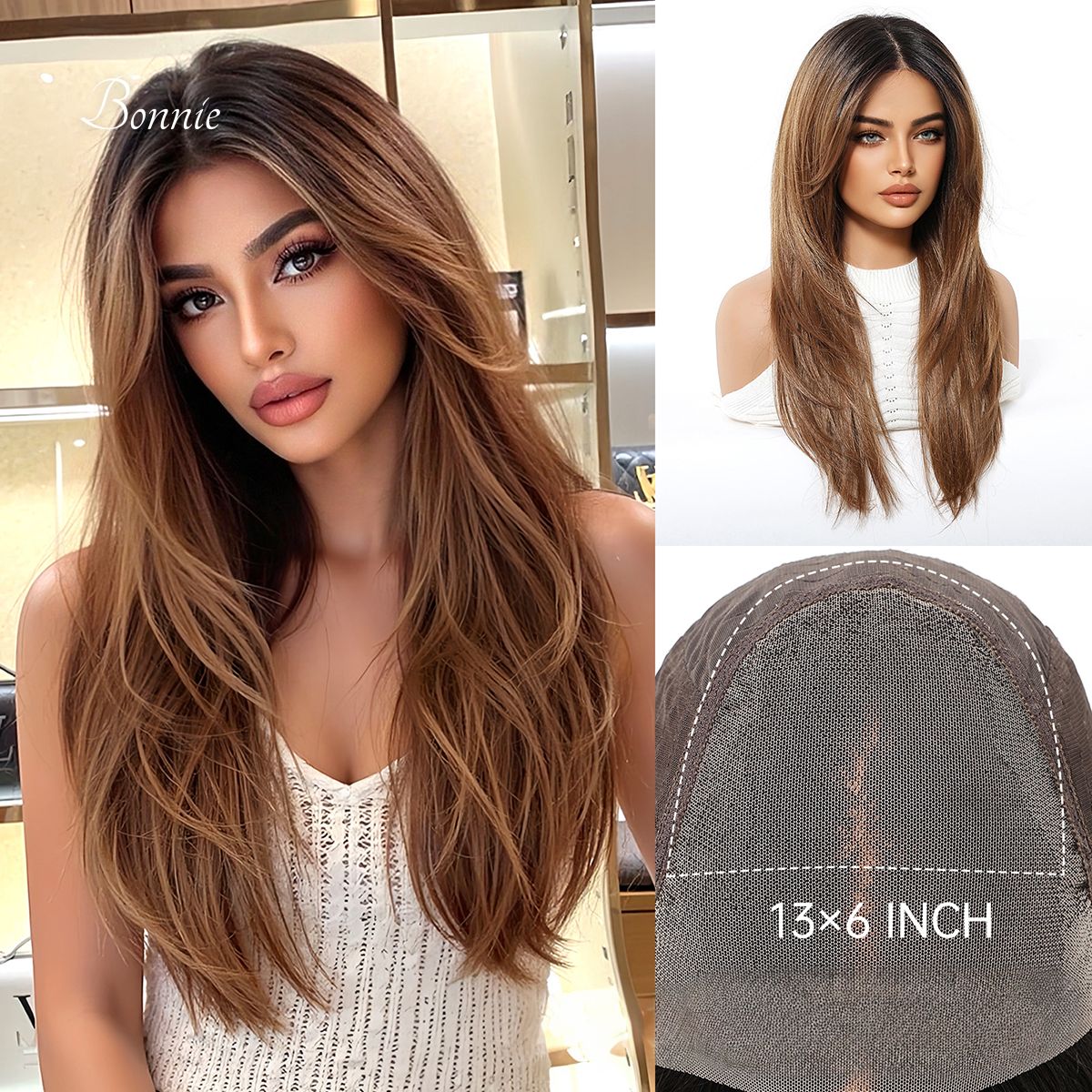 Bonnie | Ombré Brown Medium 13*6 HD Lace Frontal Wig (Hand-Tied)