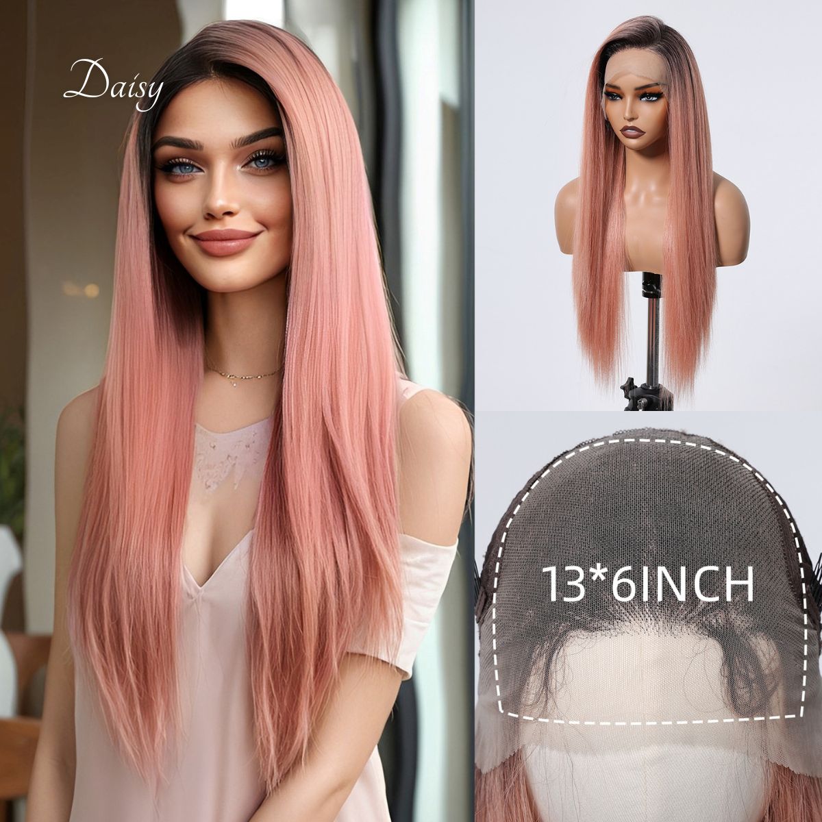 Daisy | Pink Long Straight 13*6 HD Lace Frontal Wig (Hand-Tied)