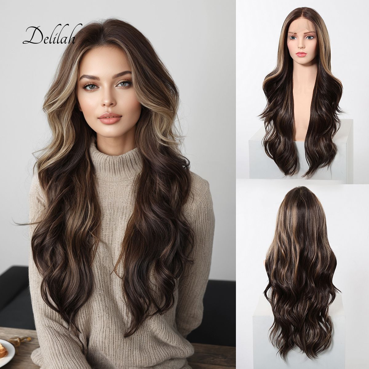 Delilah | Ombré Brown Long Wavy 13*6 HD Lace Frontal Wig (Hand-Tied)