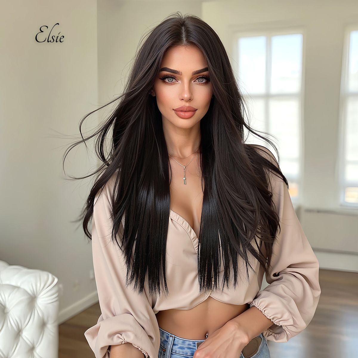 Elsie | Black Long Straight 13*6 HD Lace Frontal Wig (Hand-Tied)
