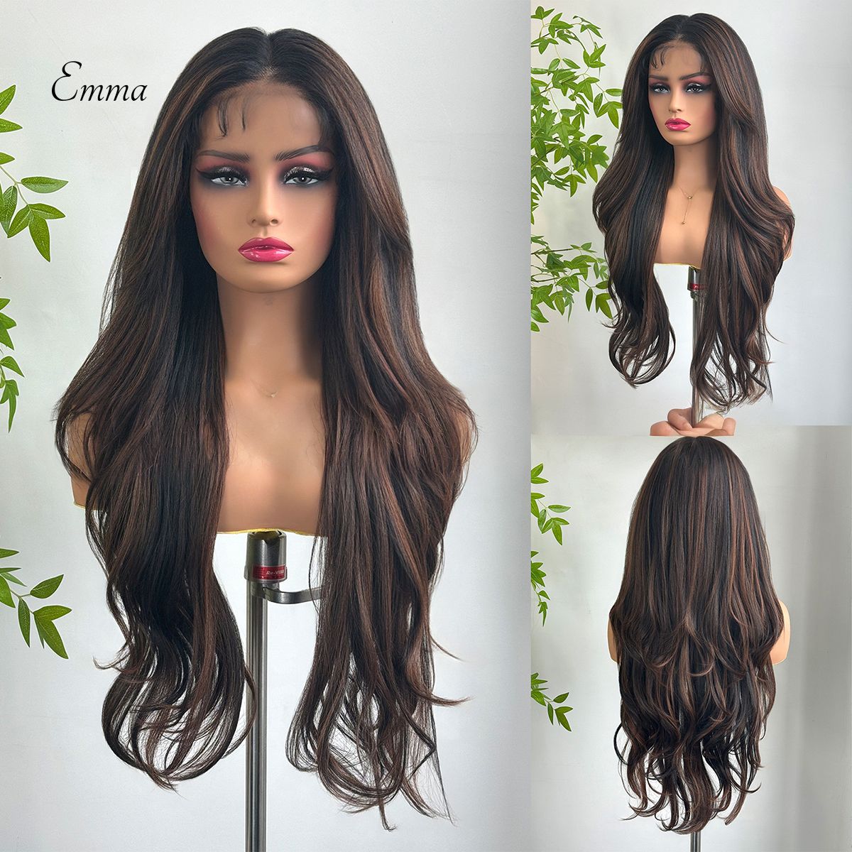 Emma | Dark Brown Long Wavy 13*6 HD Lace Frontal Wig (Hand-Tied)