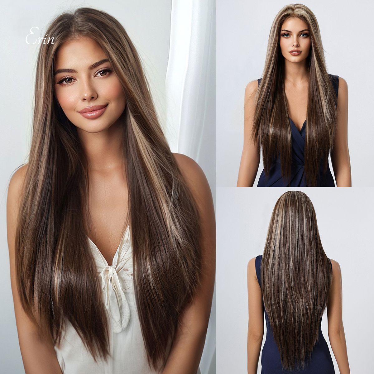 Erin | Ombré Brown Long Straight 13*6 HD Lace Frontal Wig (Hand-Tied)