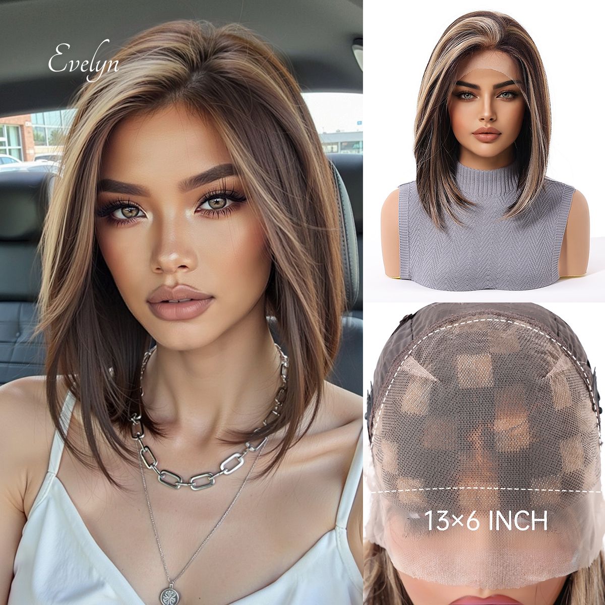 Evelyn | Ombré Brown Short 13*6 HD Lace Frontal Wig (Hand-Tied)