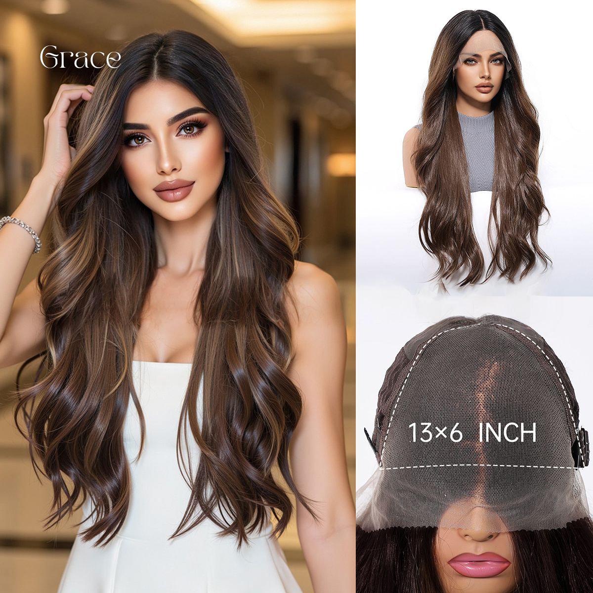 Grace | Brown Long 13*6 HD Lace Frontal Wig (Hand-Tied)