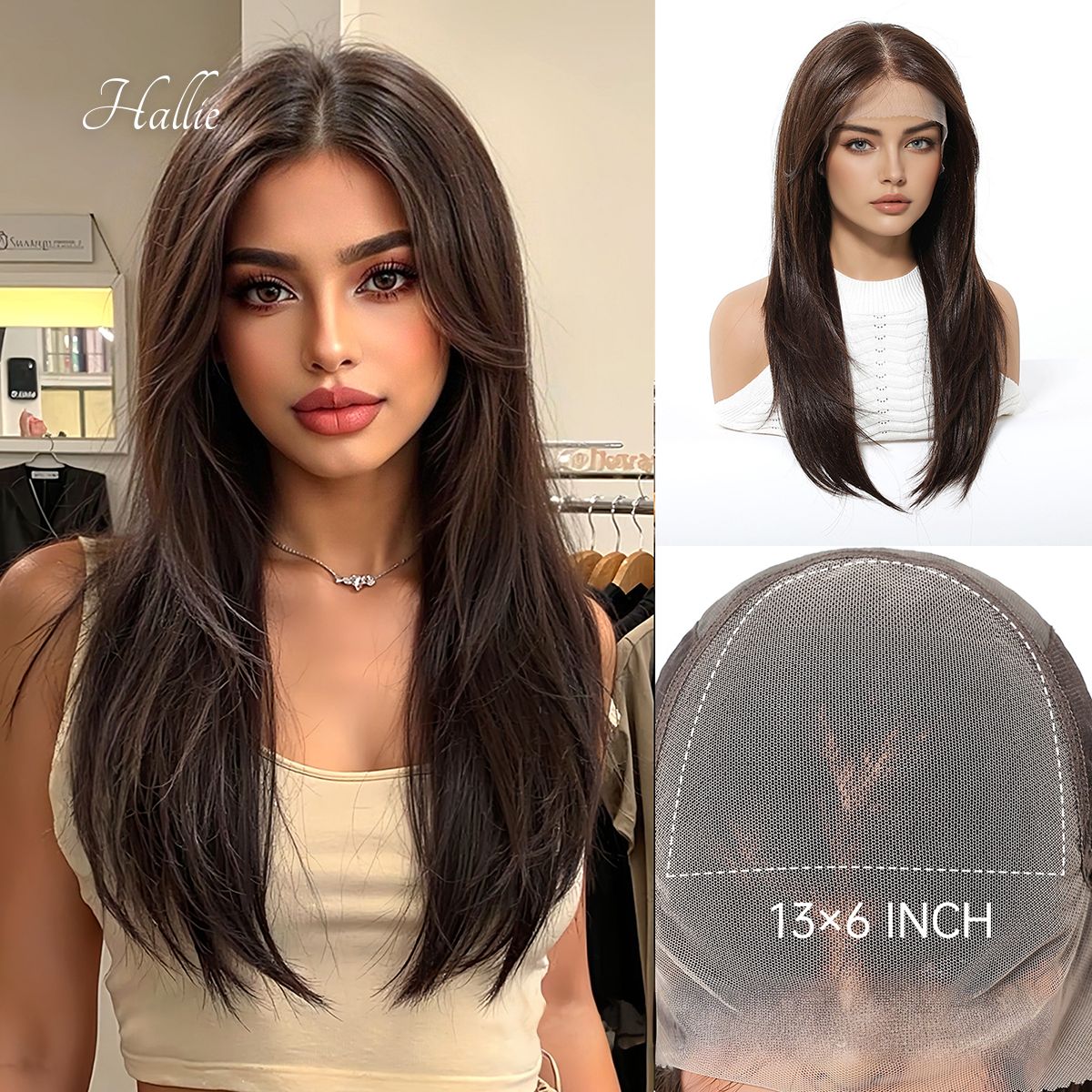 Hallie | Dark Brown Medium 13*6 HD Lace Frontal Wig (Hand-Tied)