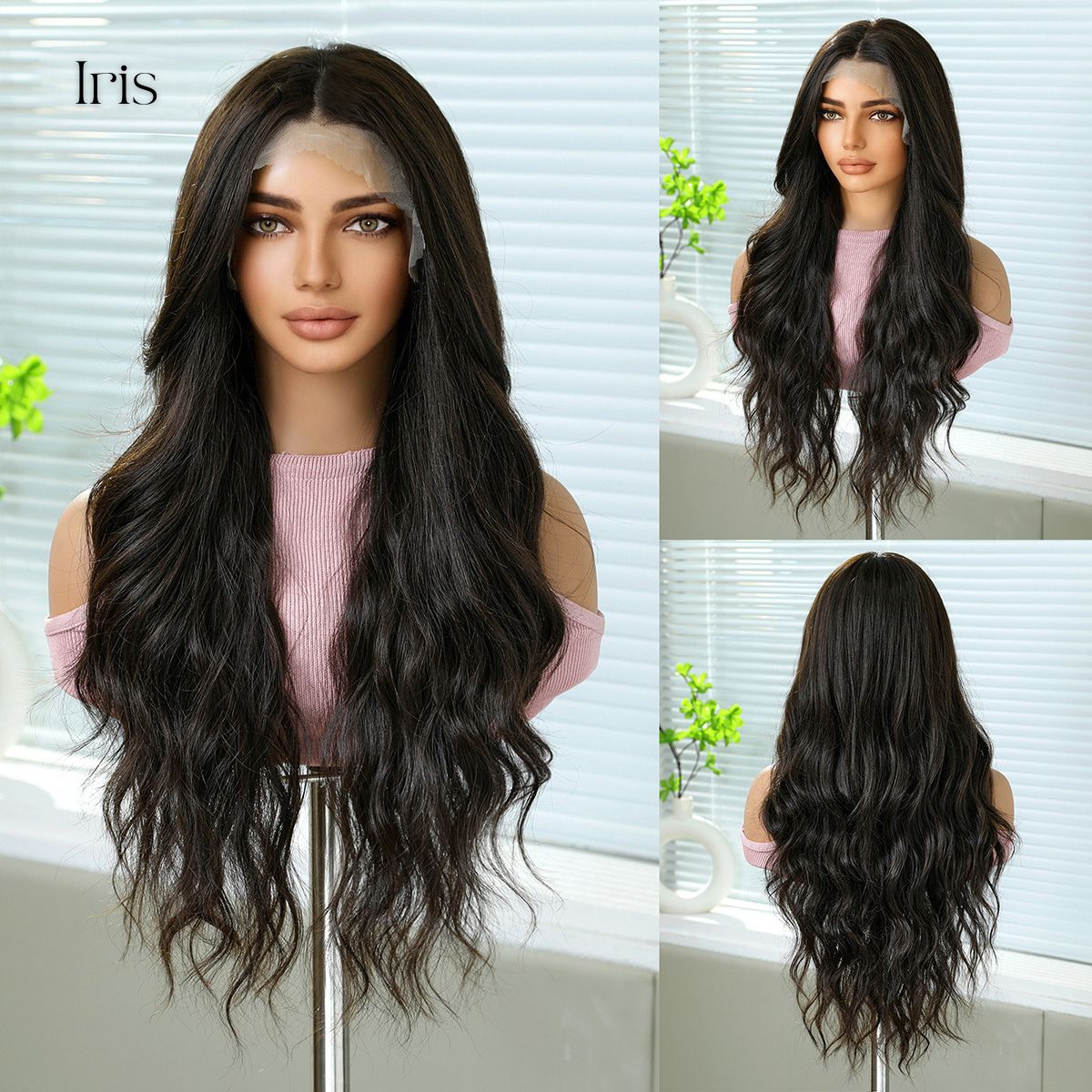 Iris | Black Long Wavy 13*6 HD Lace Frontal Wig (Hand-Tied)