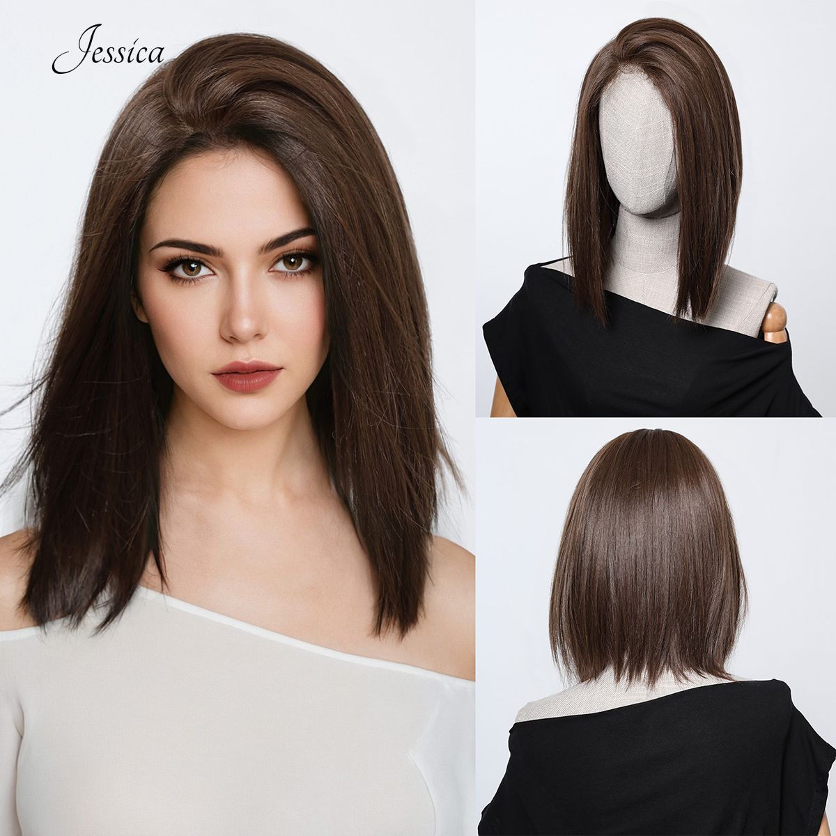 Jessica 12” Straight HD Lace Front Wig - Dark Brown, Pre-Plucked Hairline