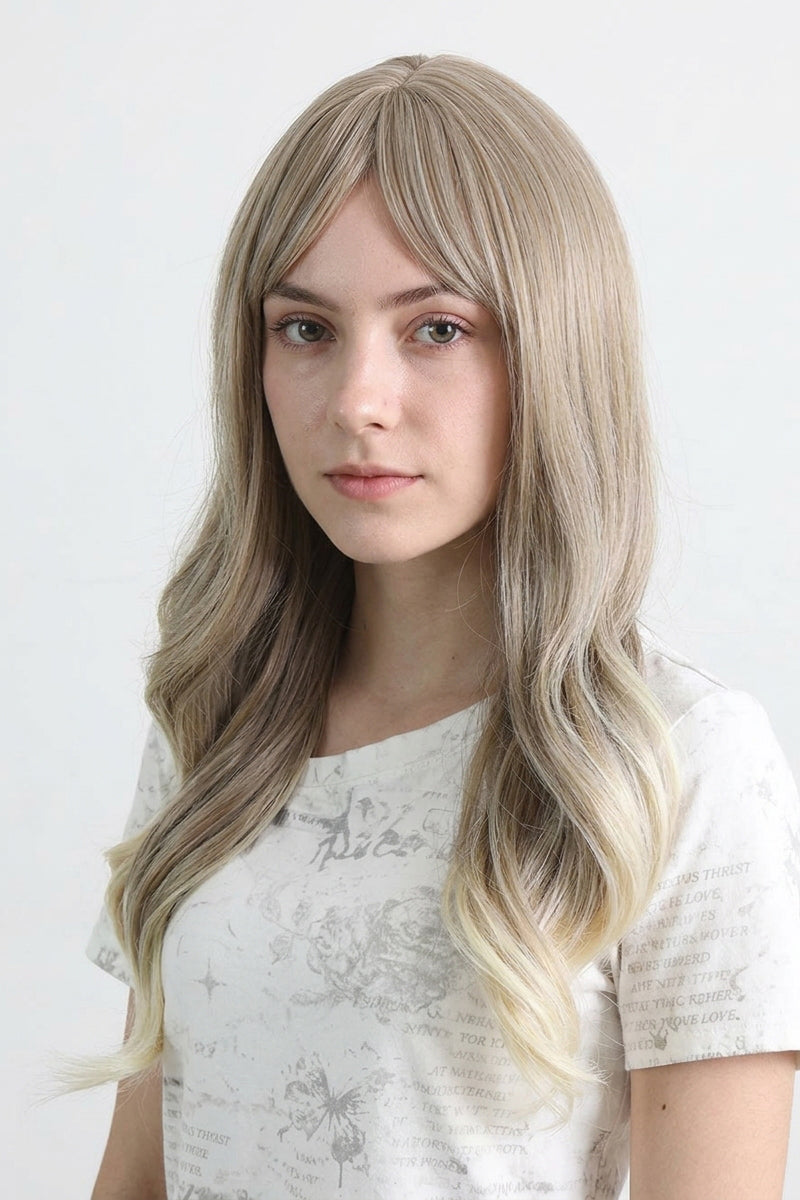 Grey Long Wavy Wig with Bangs