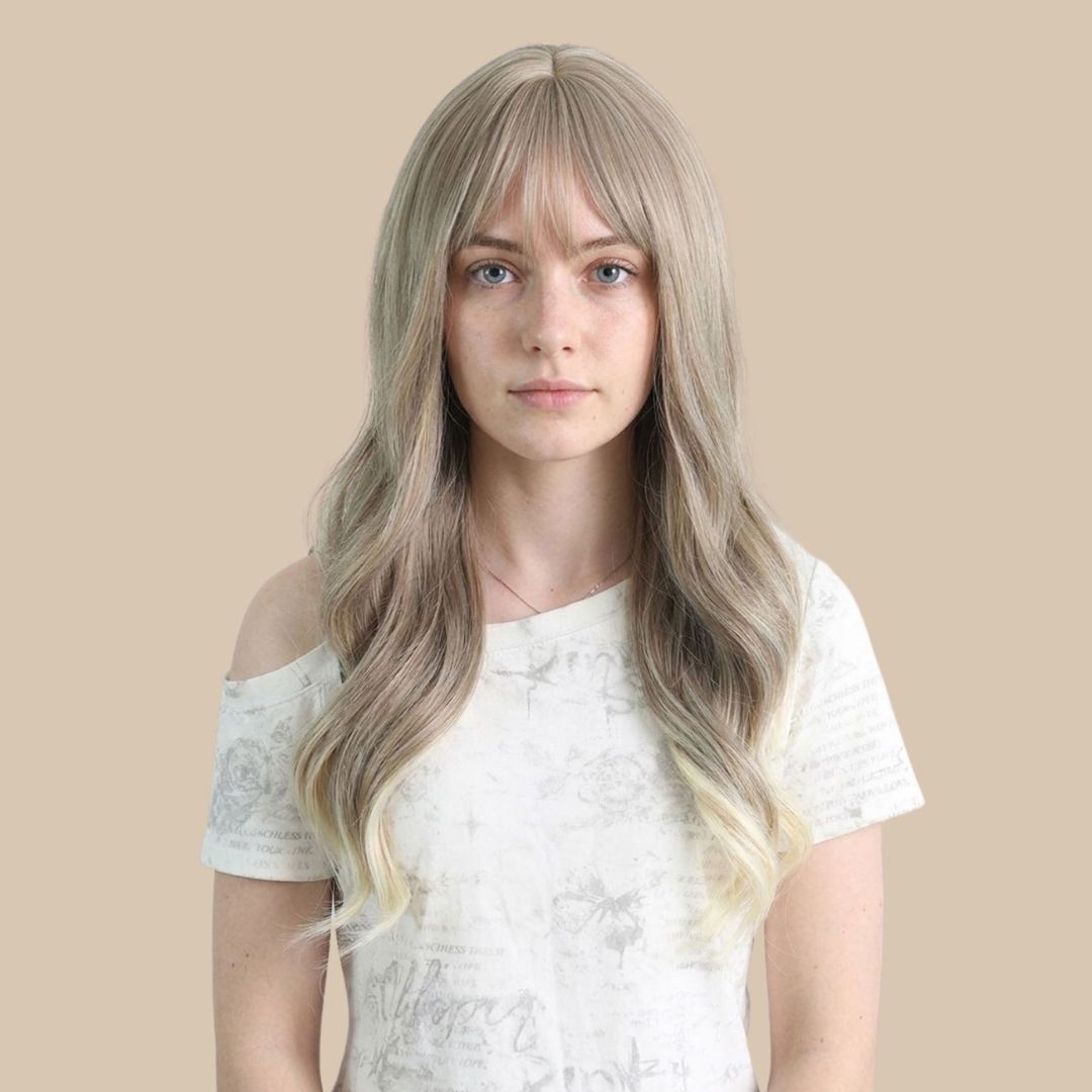 Grey Long Wavy Wig with Bangs