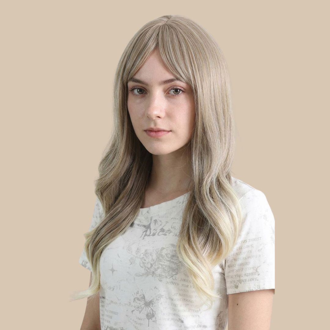 Grey Long Wavy Wig with Bangs
