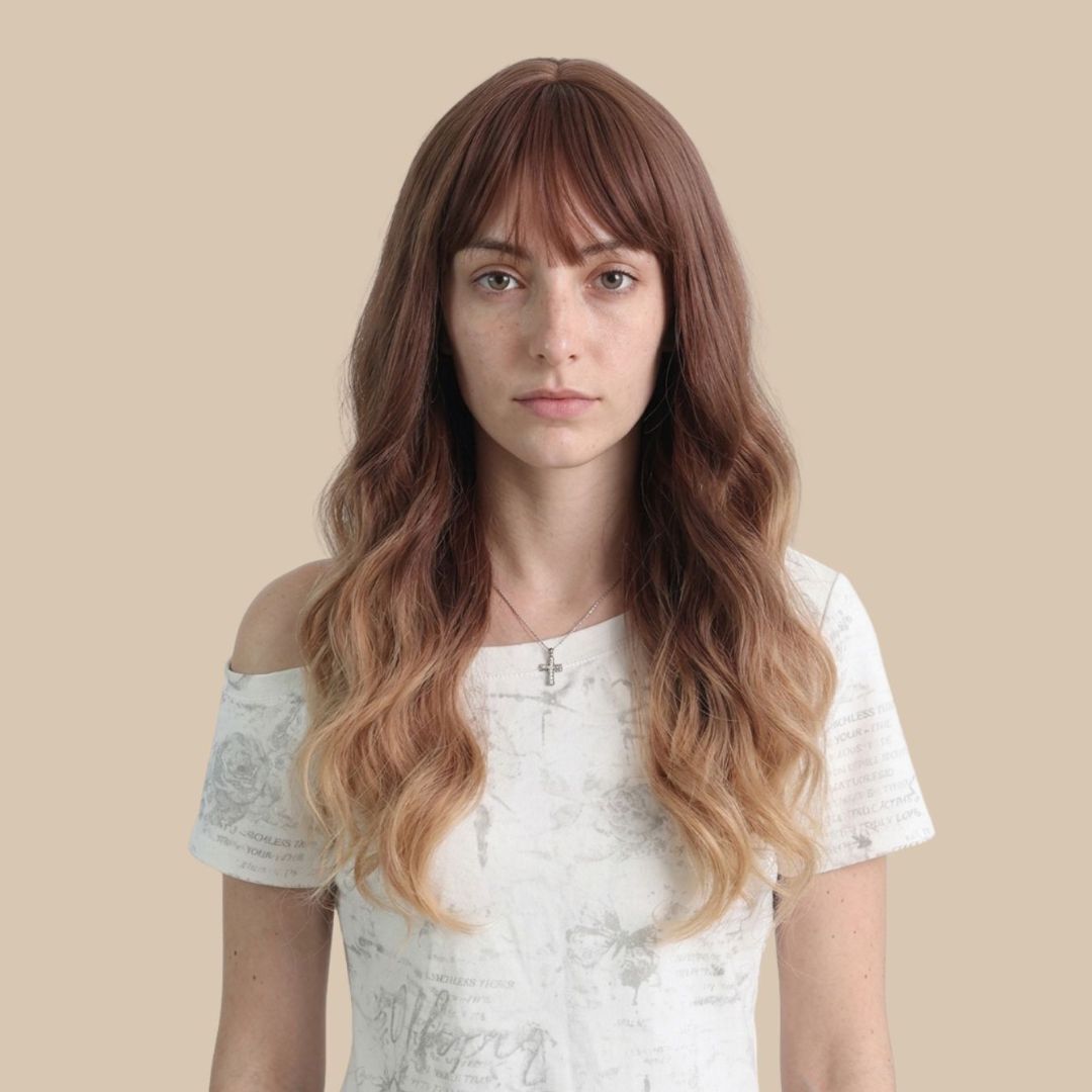 Blonde Long Wavy Wig with Bangs