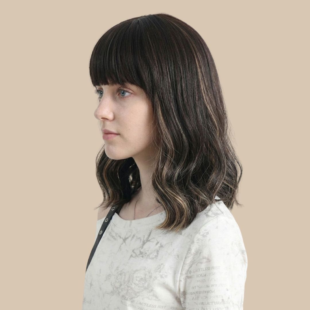 Dark Brown Short Wavy Wig with bangs