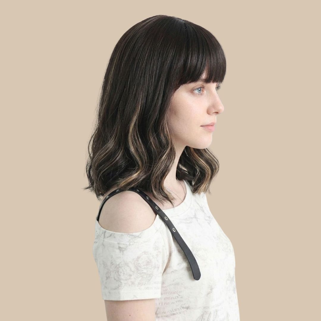 Dark Brown Short Wavy Wig with bangs