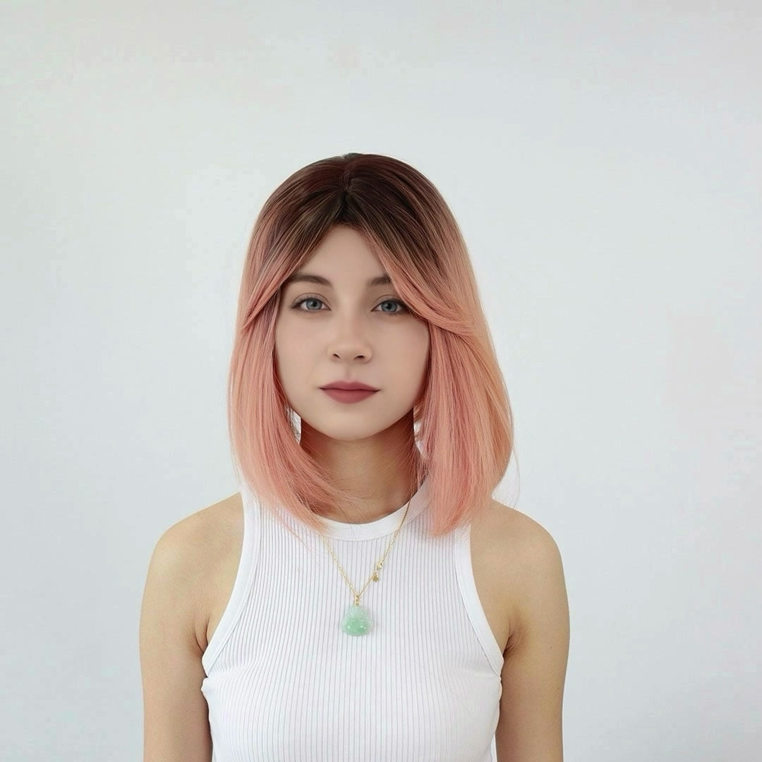 Peach Short Wig with bangs