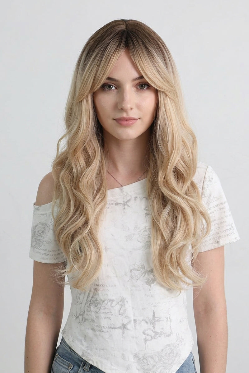 Sophia Blonde Long Wavy Wig with Bangs