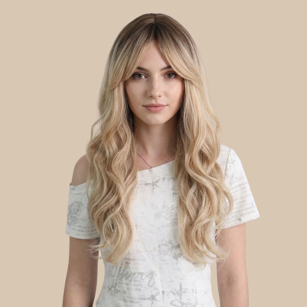 Sophia Blonde Long Wavy Wig with Bangs