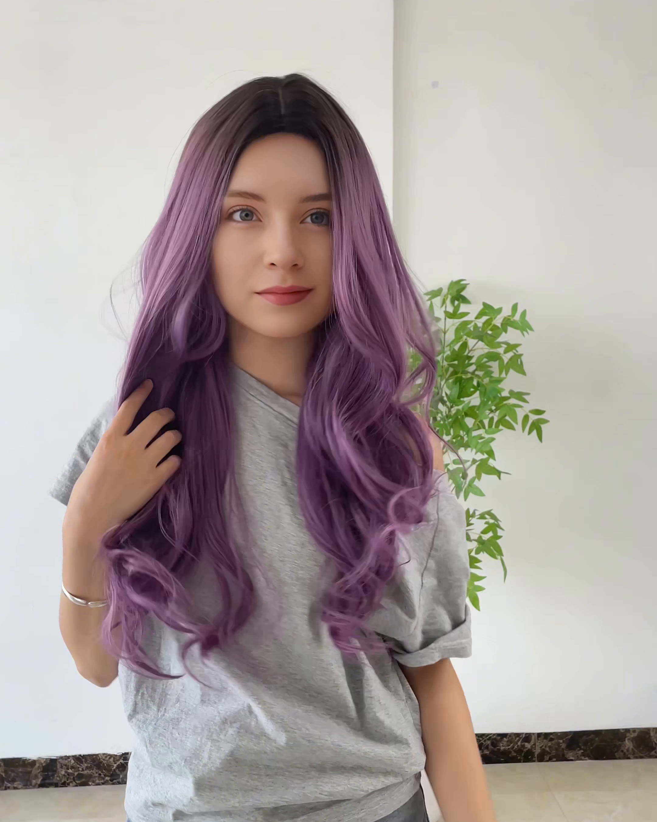 Purple Ombre Long Wavy Synthetic Wig
