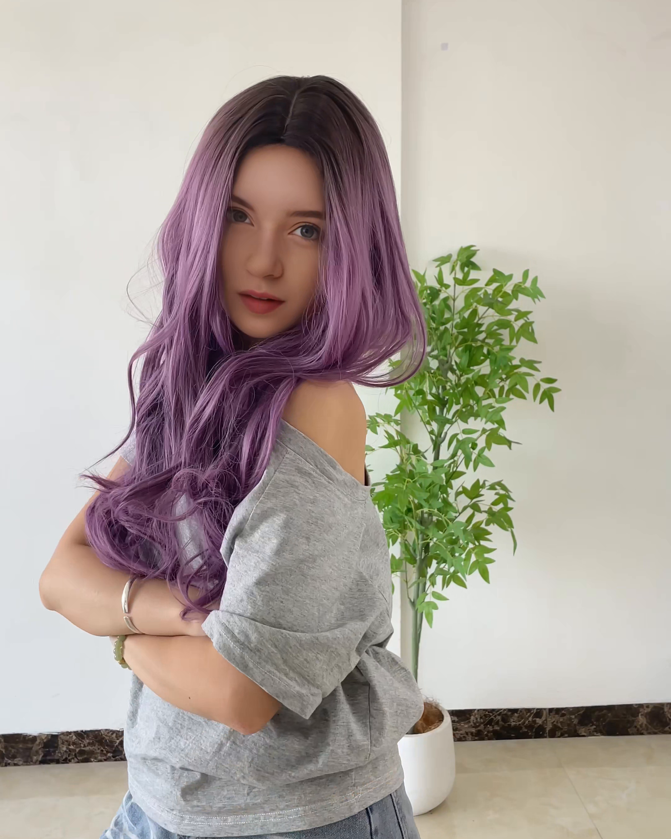 Purple Ombre Long Wavy Synthetic Wig