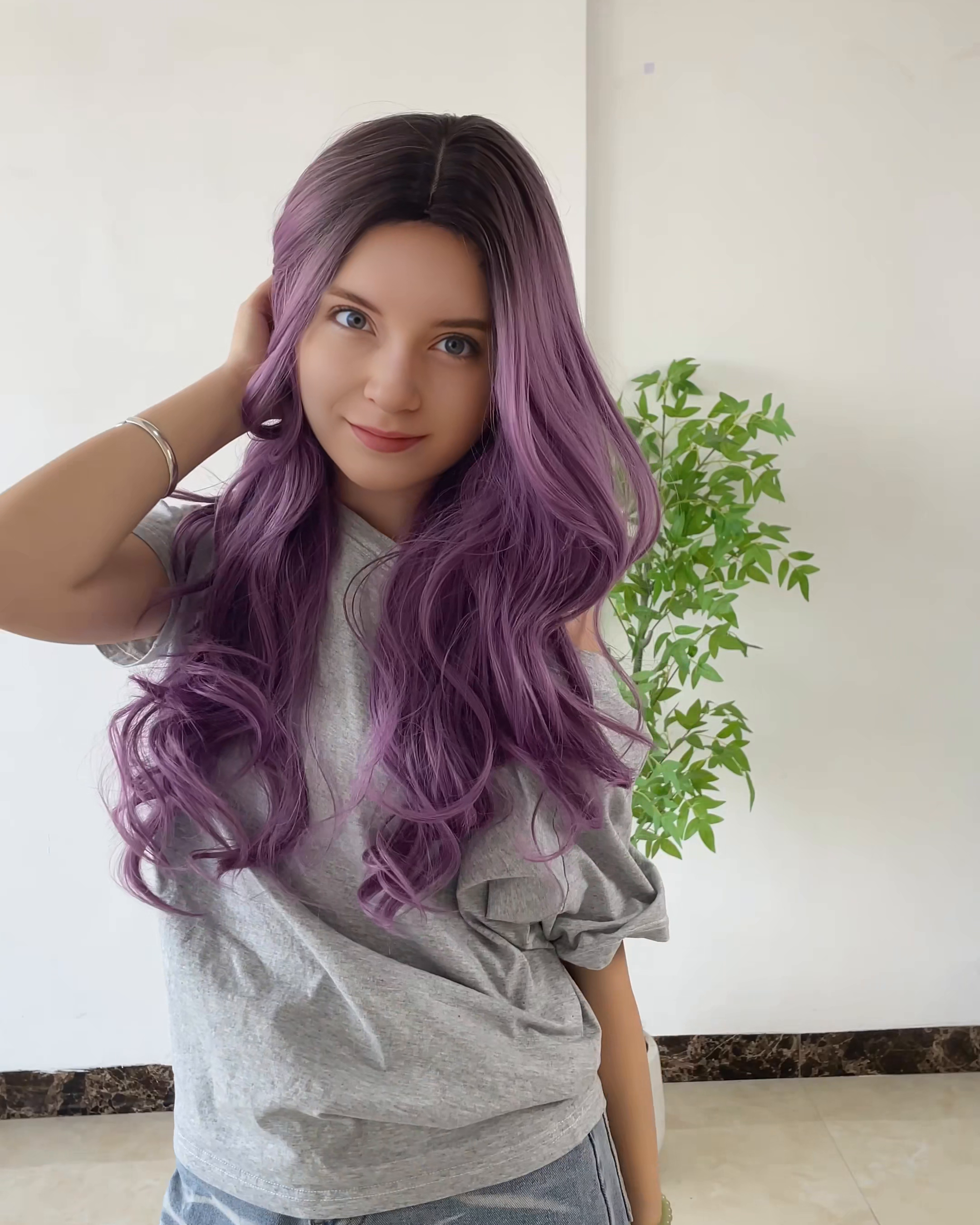 Purple Ombre Long Wavy Synthetic Wig