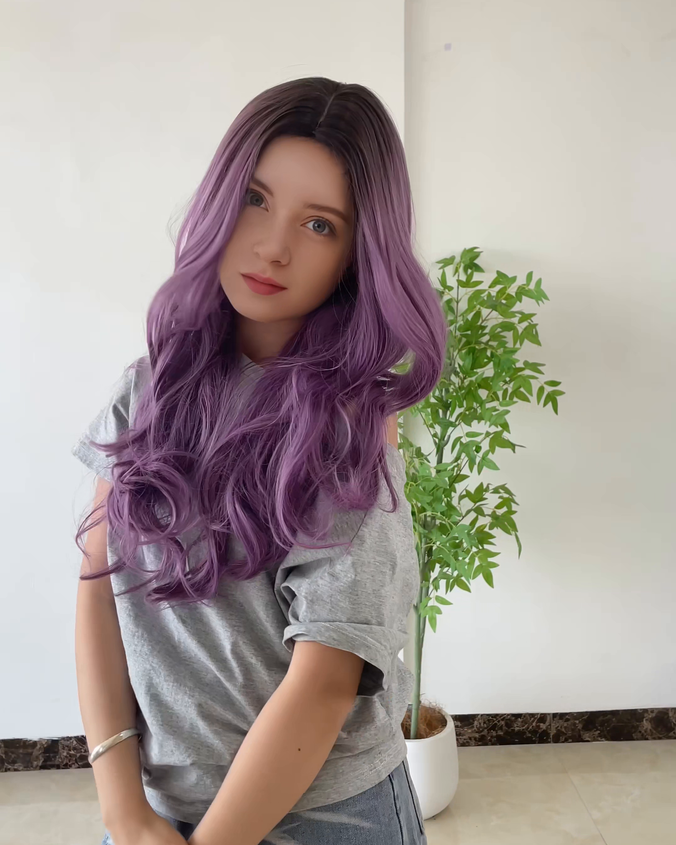 Purple Ombre Long Wavy Synthetic Wig