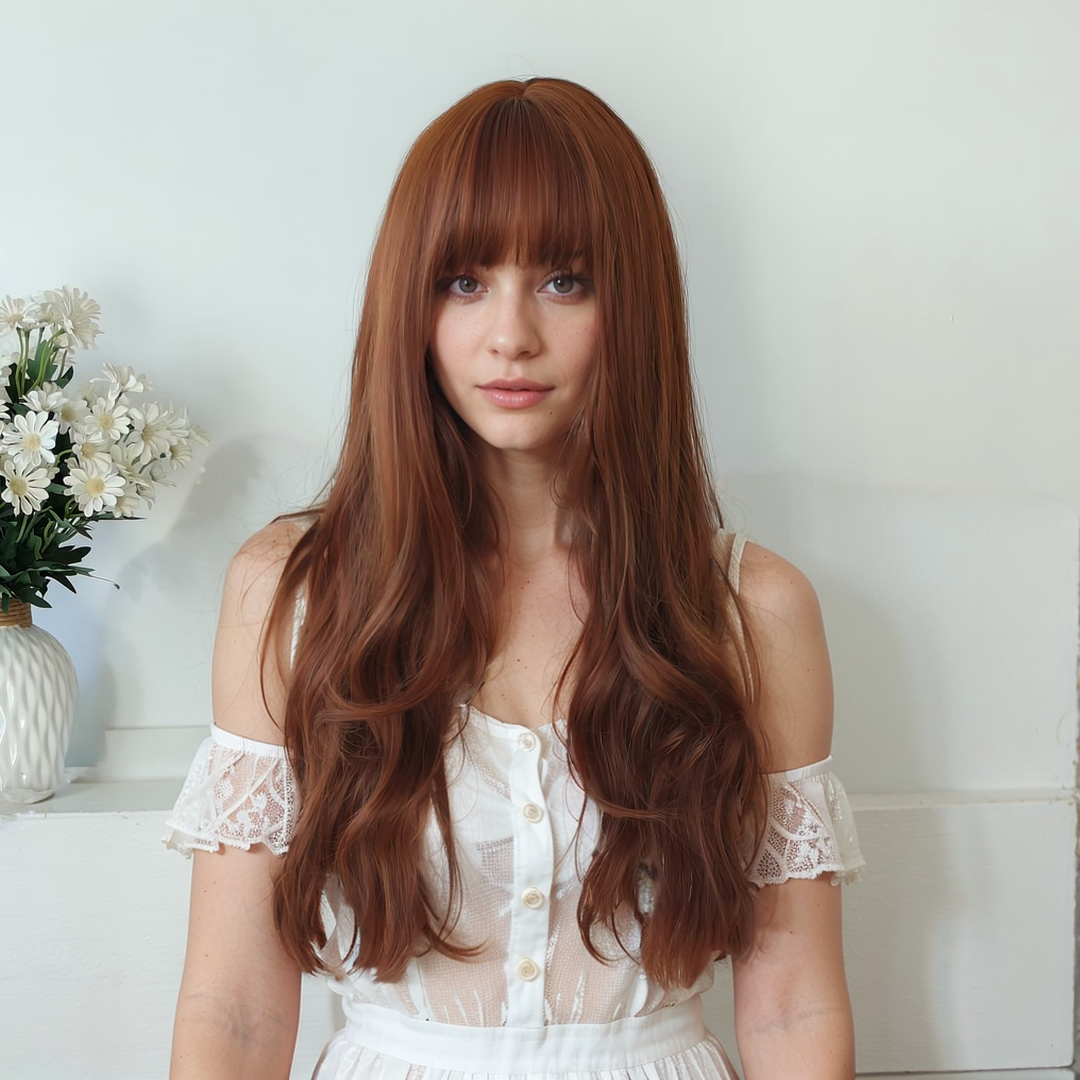 Red Brown Long Wig with bangs