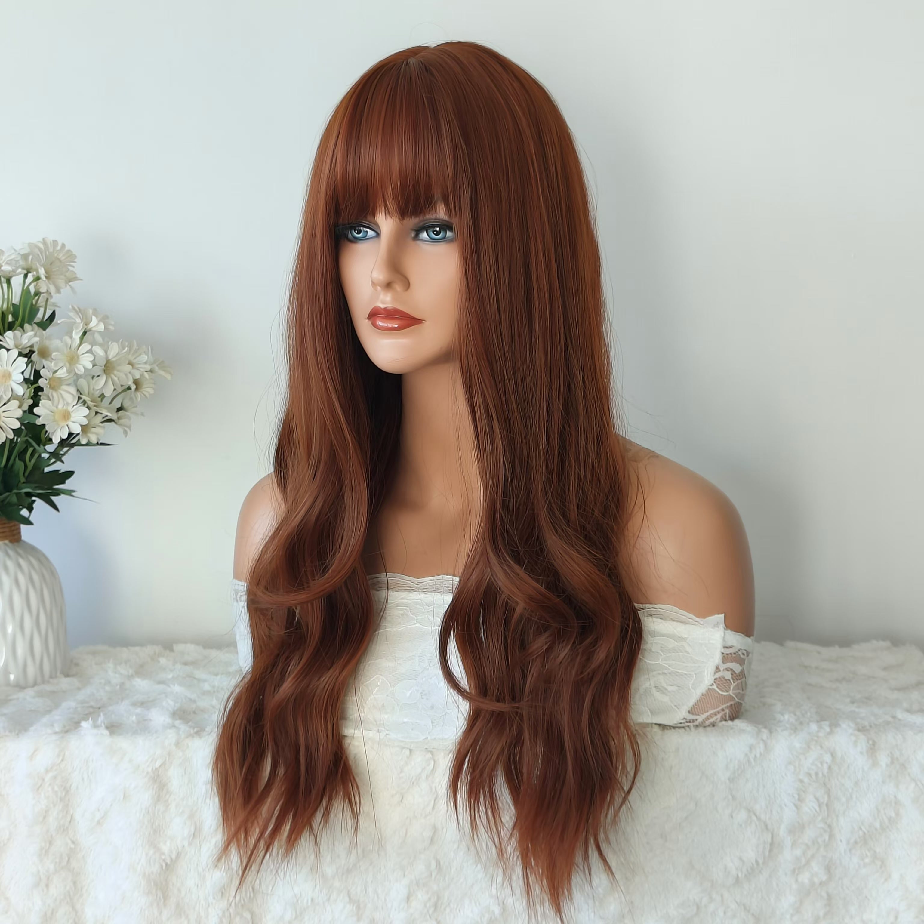 Red Brown Long Wig with bangs