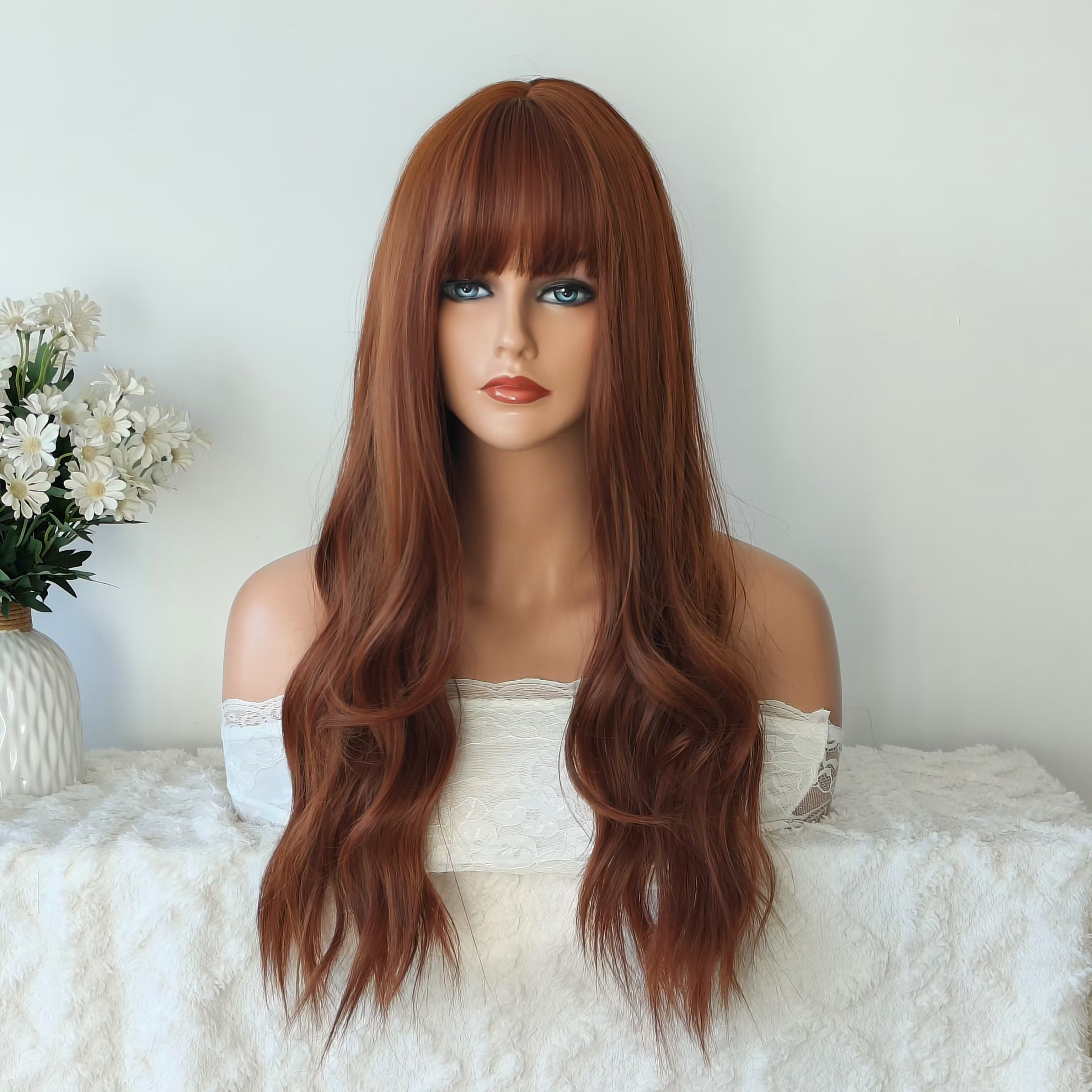Red Brown Long Wig with bangs