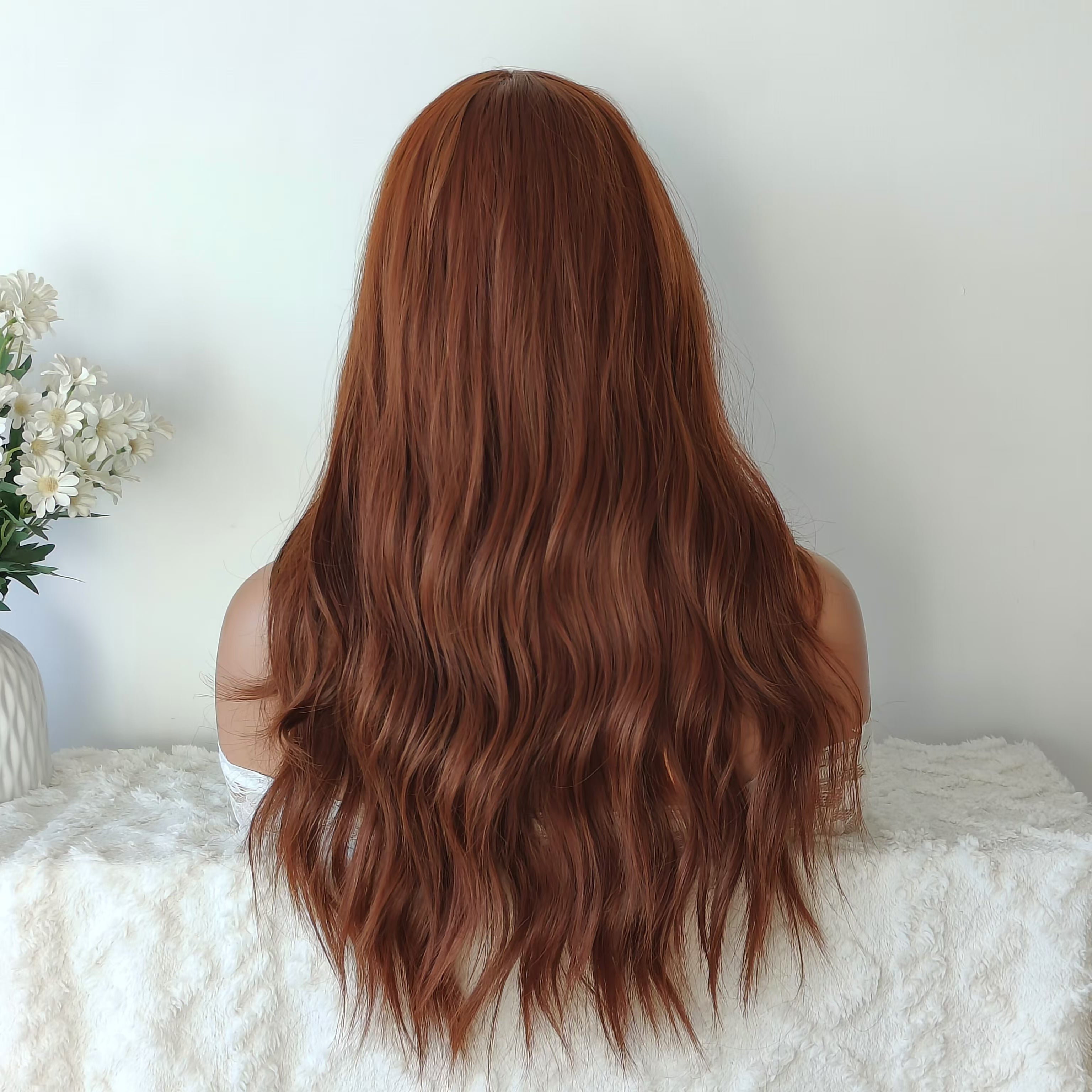 Red Brown Long Wig with bangs