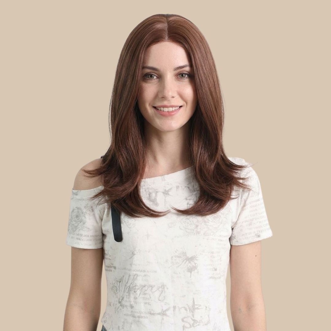 Red Brown Short Wavy Wig with Bangs