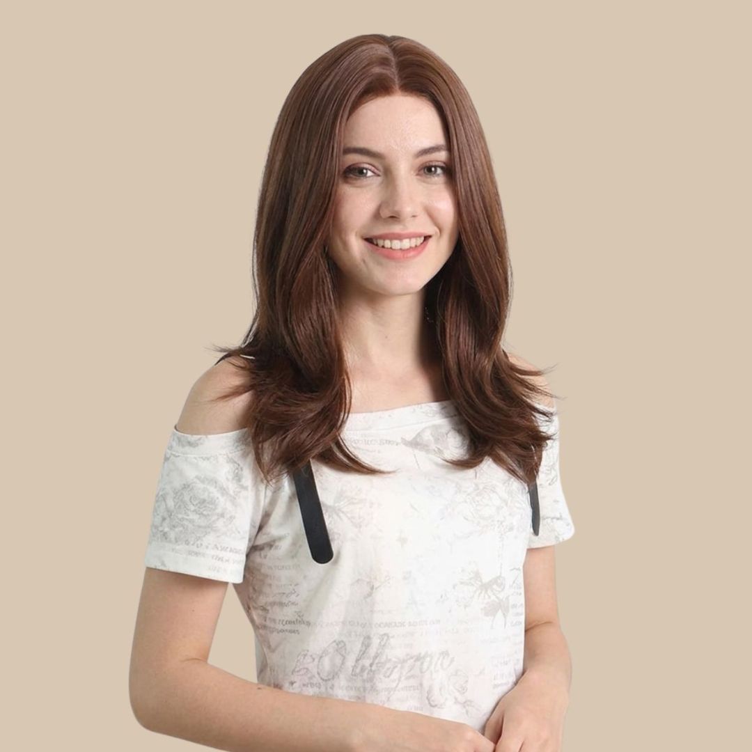 Red Brown Short Wavy Wig with Bangs