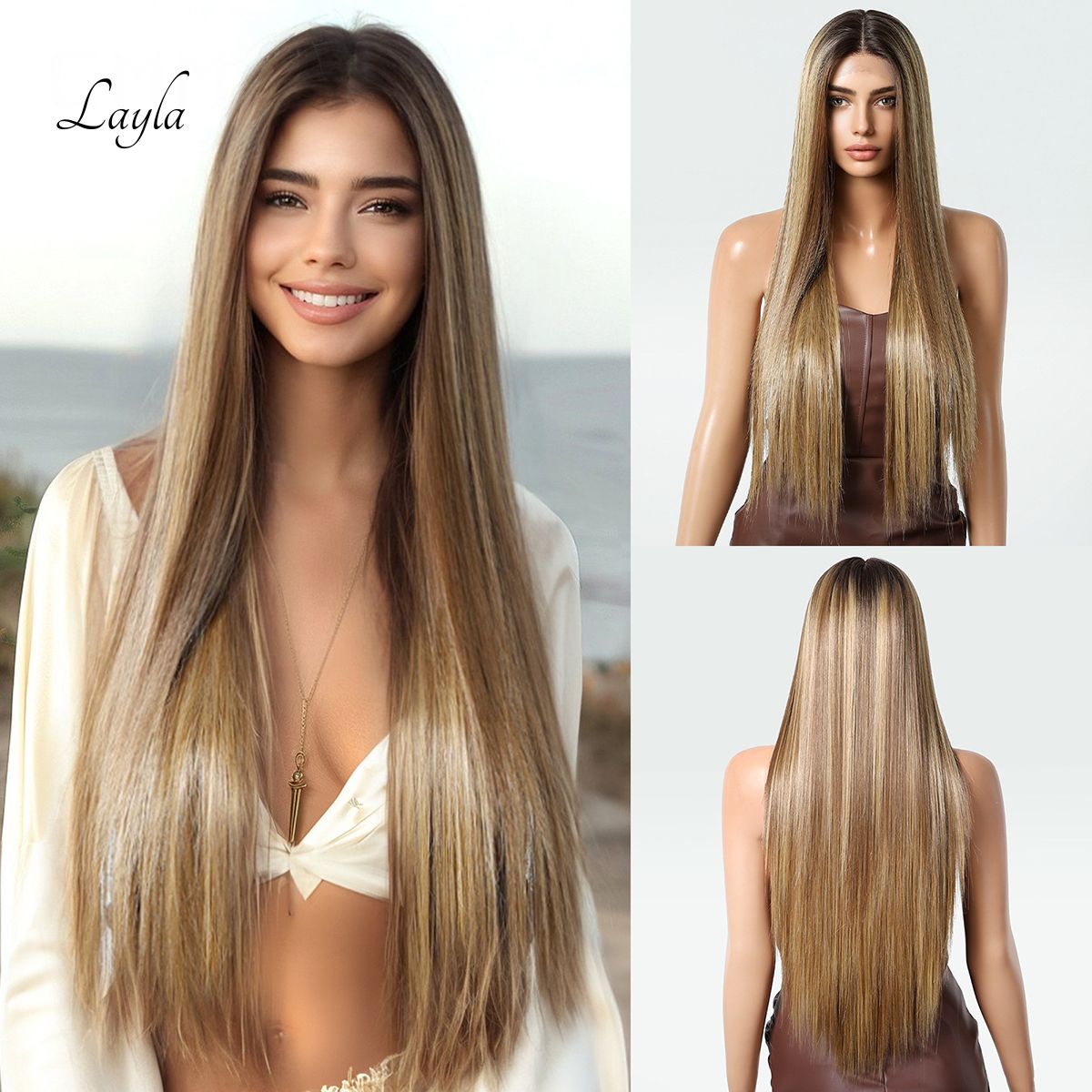 Layla | Ombré Blonde Long Straight 13*6 HD Lace Frontal Wig (Hand-Tied)