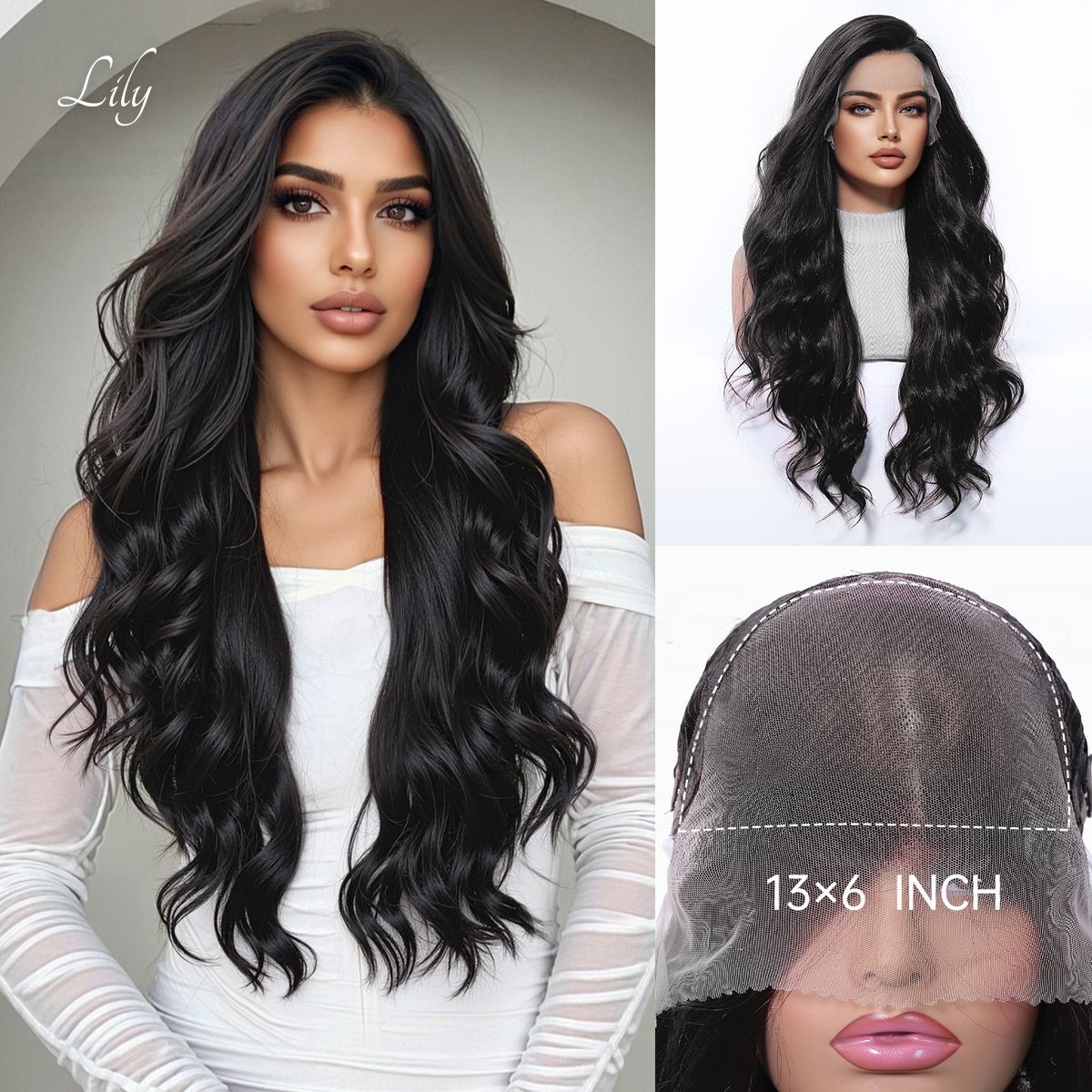 Lily | Black Long Wavy 13*6 HD Lace Front Wig (Hand-Tied)
