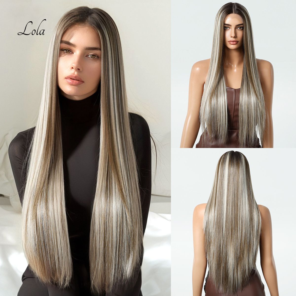 Lola | Ombré Grey Long Straight 13*6 HD Lace Frontal Wig (Hand-Tied)