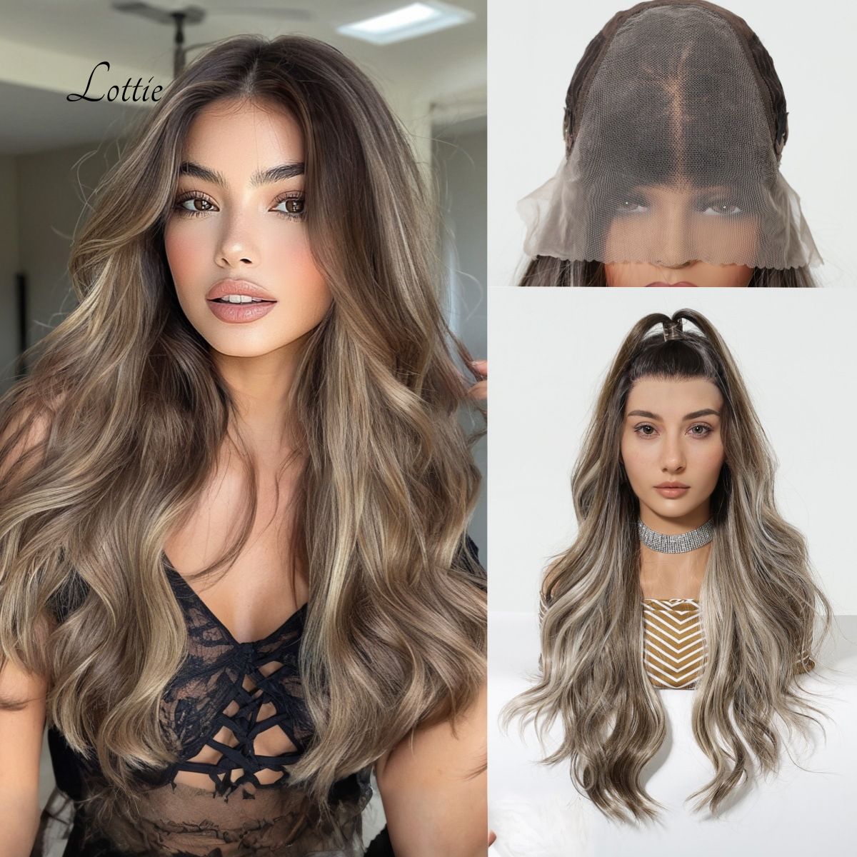 Lottie | Dark Gery Long Wavy 13*6 HD Lace Frontal Wig (Hand-Tied)