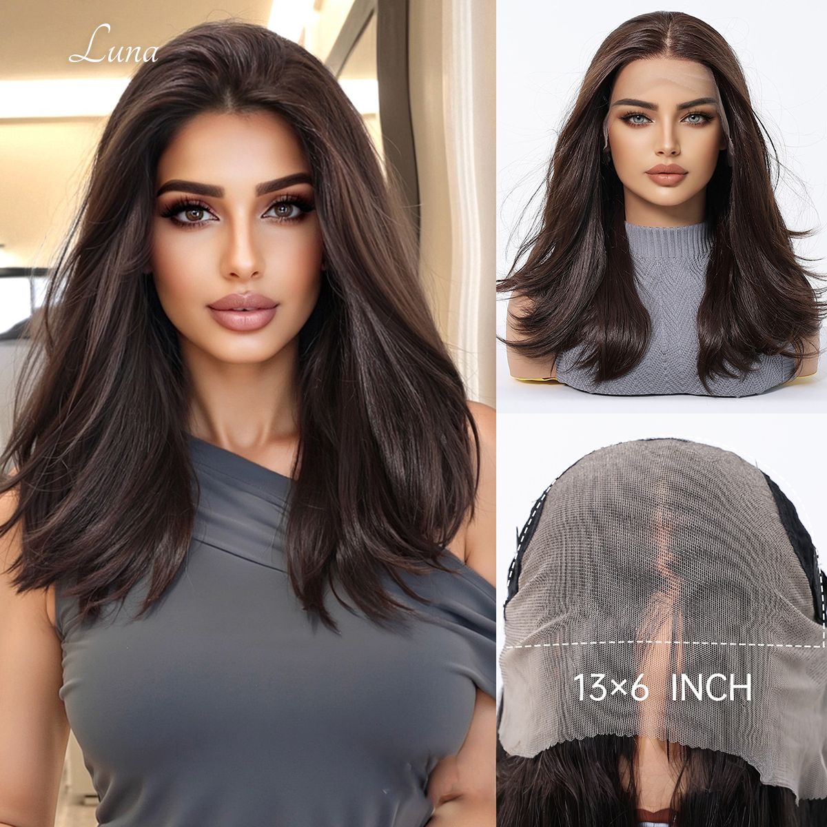 Luna | Dark Brown Medium 13*6 HD Lace Frontal Wig (Hand-Tied)