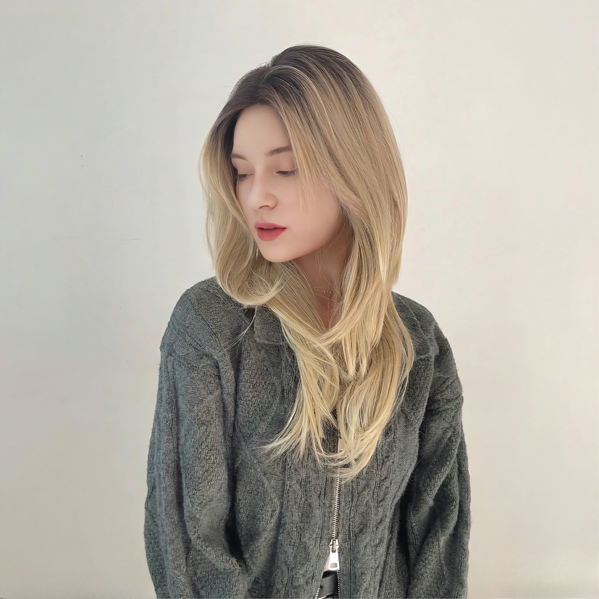 Mono Top Lace Front Wig – Ash Blonde Balayage | Natural Scalp Look