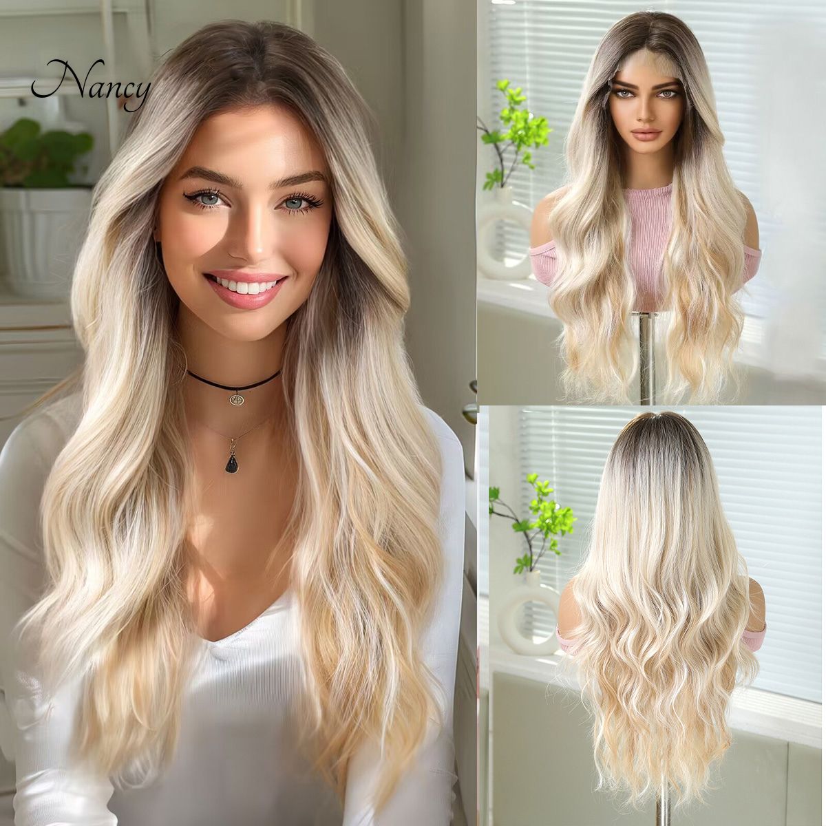 Nancy | Blonde Long Wavy 13*6 HD Lace Frontal Wig (Hand-Tied) 26