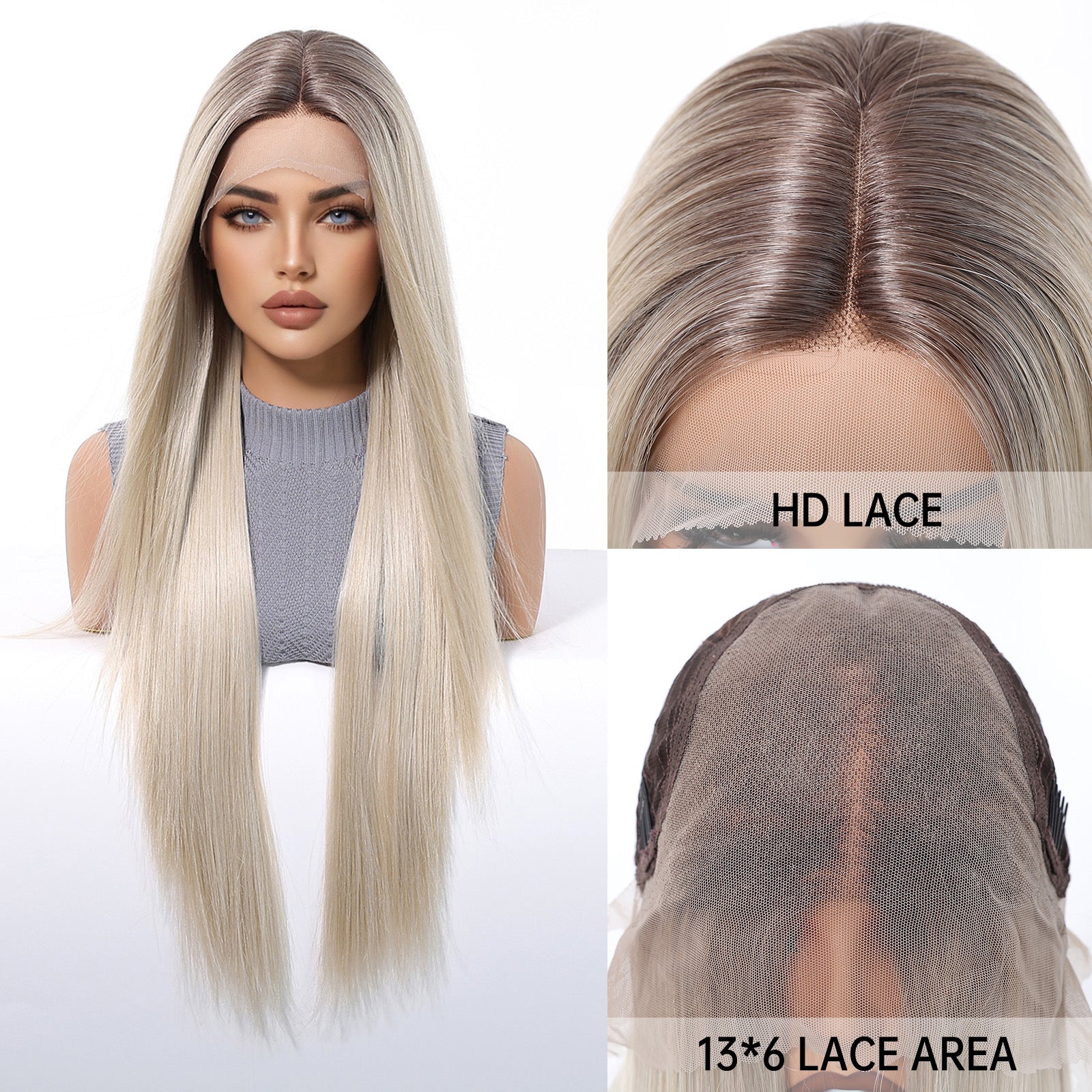 Maya | Blonde Long Straight 13*6 HD Lace Frontal Wig (Hand-Tied) 30