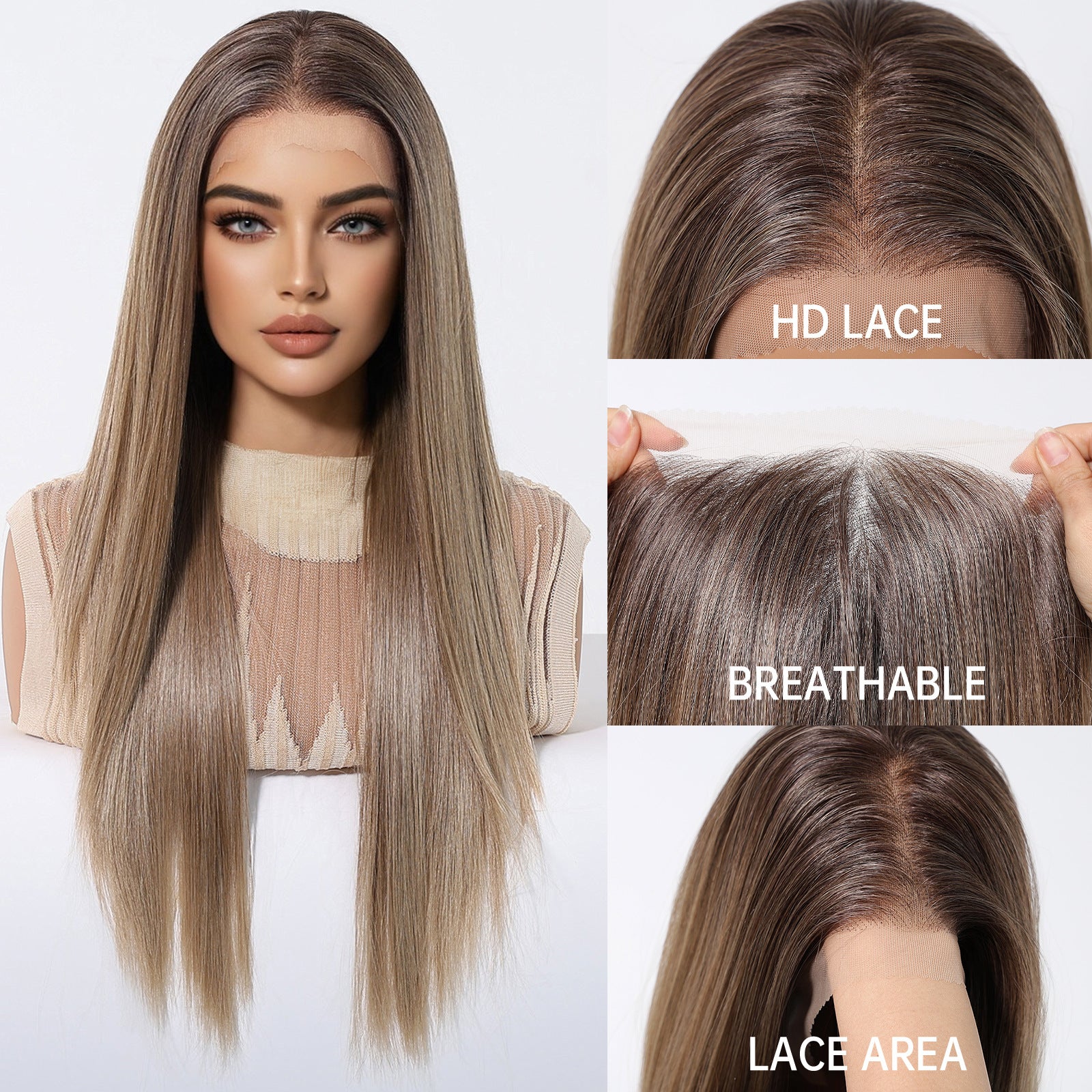 Ayla | Brown Long Straight 13*6 HD Lace Frontal Wig (Hand-Tied)