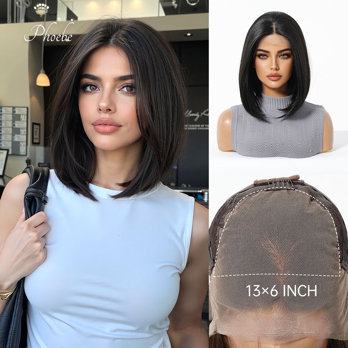 Phoebe | Black Short 13*6 HD Lace Frontal Wig (Hand-Tied)