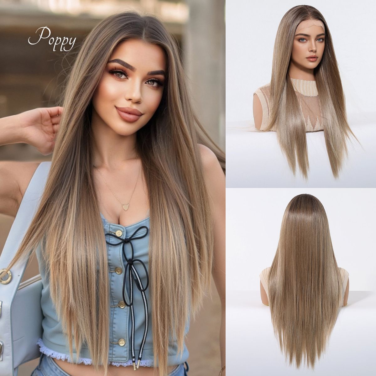 Poppy | Blonde Long Straight 13*6 HD Lace Frontal Wig (Hand-Tied)