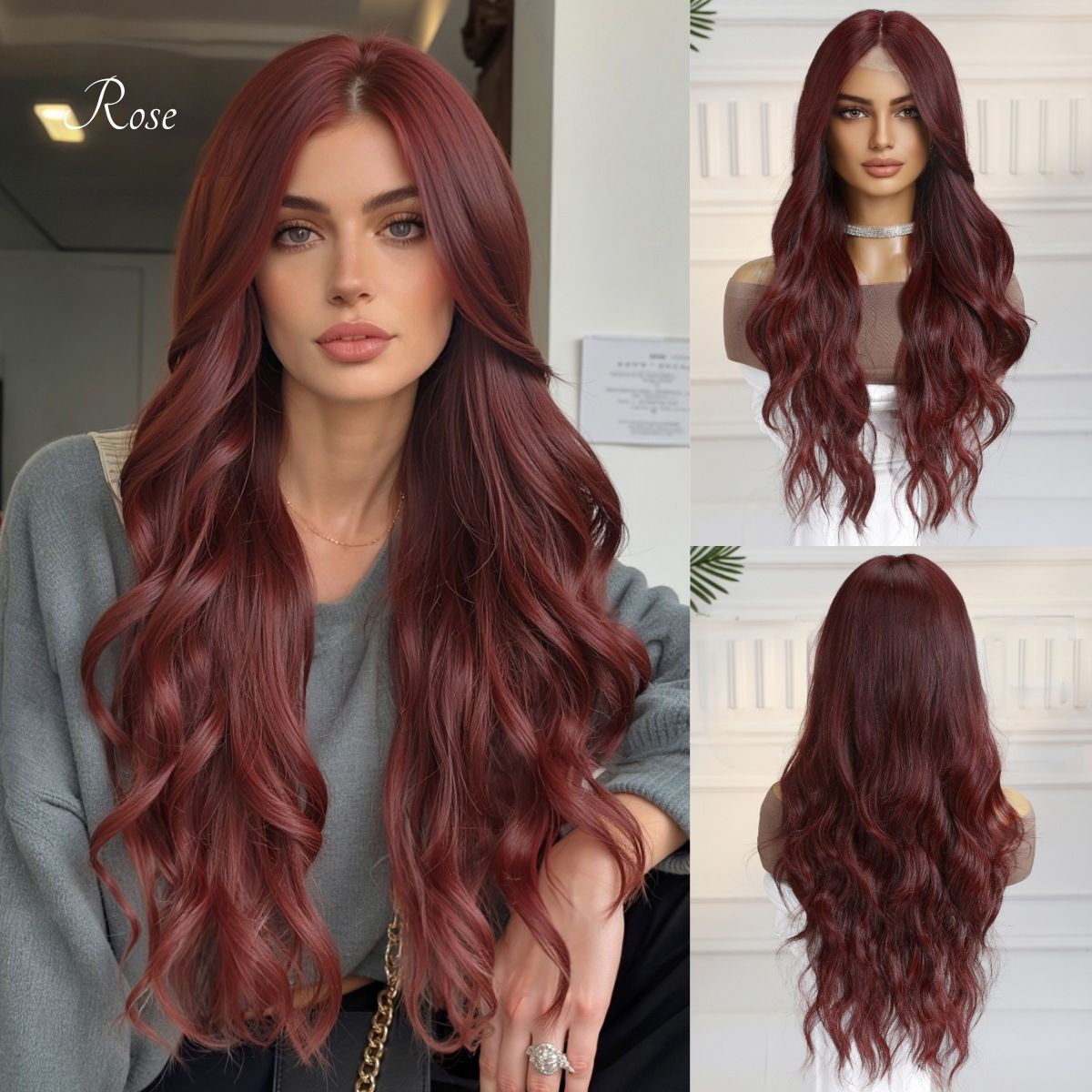 Rose | Red Long Wavy 13*6 HD Lace Frontal Wig (Hand-Tied)
