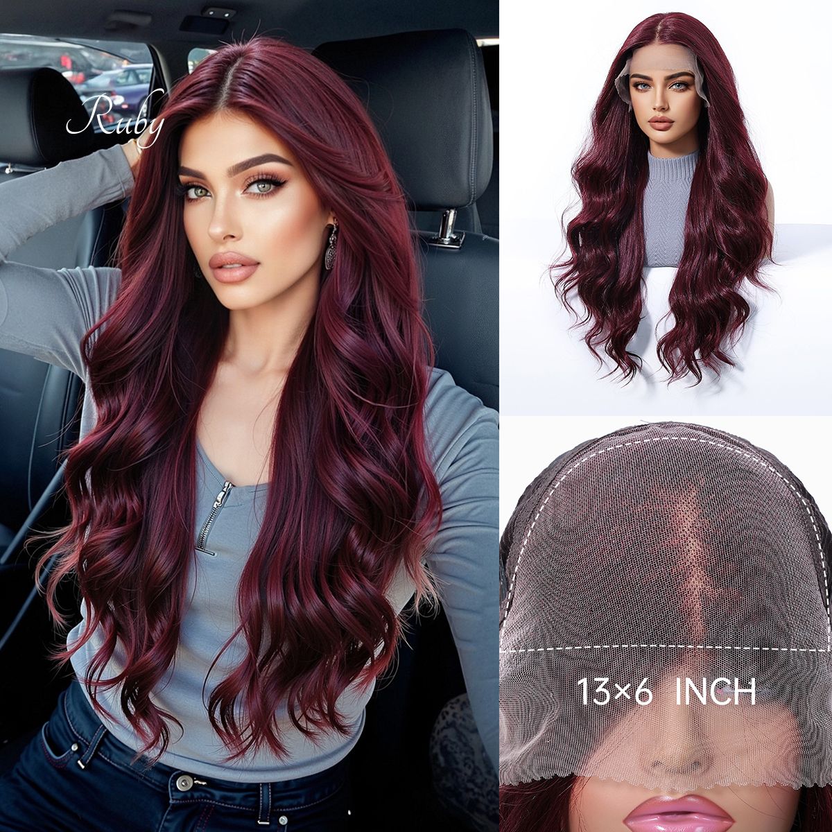 Ruby | Red Long Wavy 13*6 HD Lace Frontal Wig (Hand-Tied)